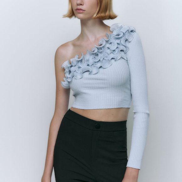 NWT One Shoulder Blue Crop Top. - Picture 12 of 13